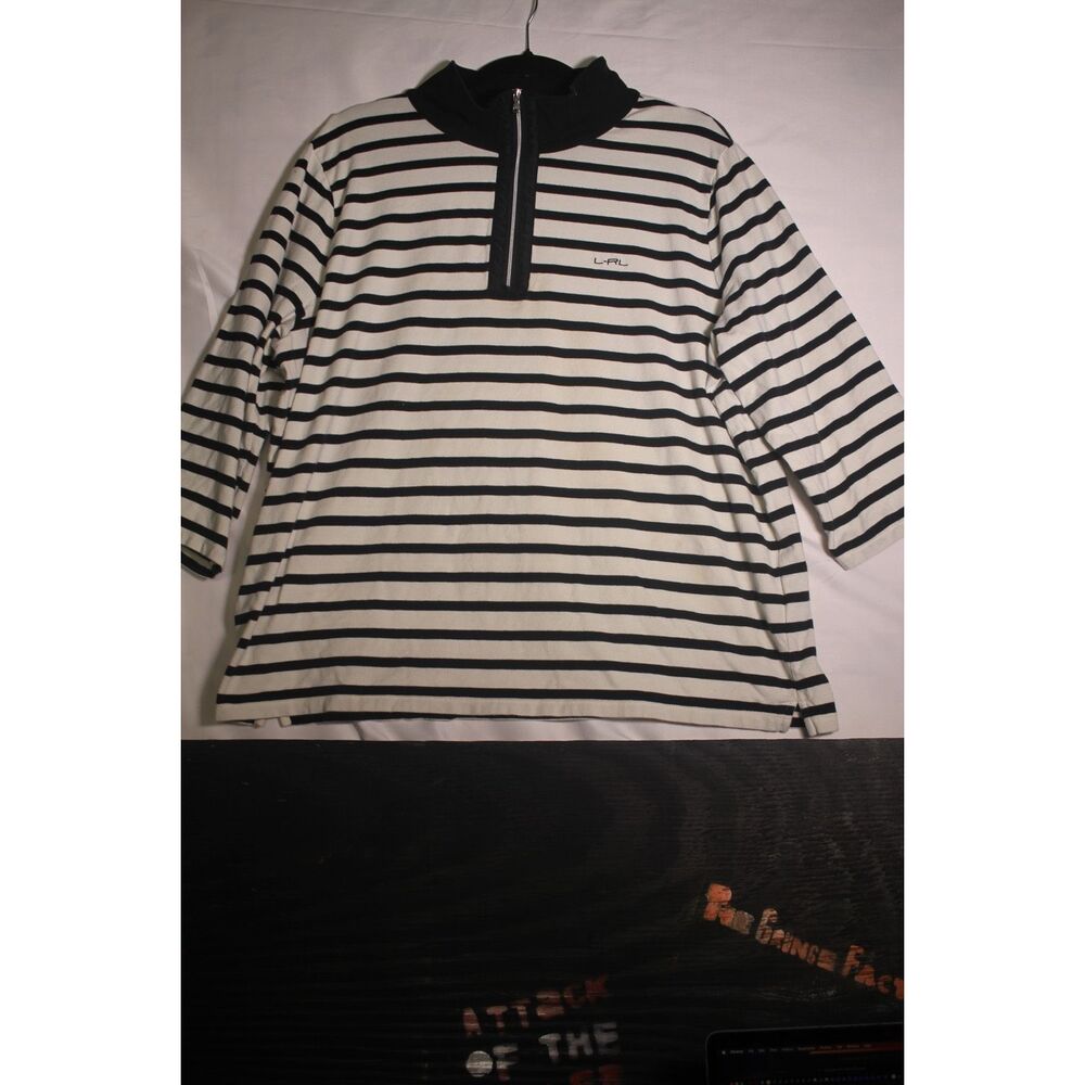 Lauren Ralph Lauren Active Striped 1/4 Zip Pullover 3X Black/White Nautical Styl